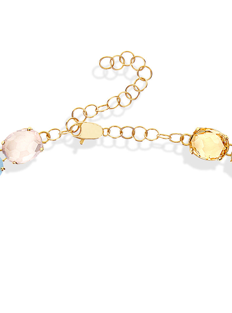 Eng anliegende Halskette "IPANEMA" aus Gold, Amethyst, Blautopas und Quarzen