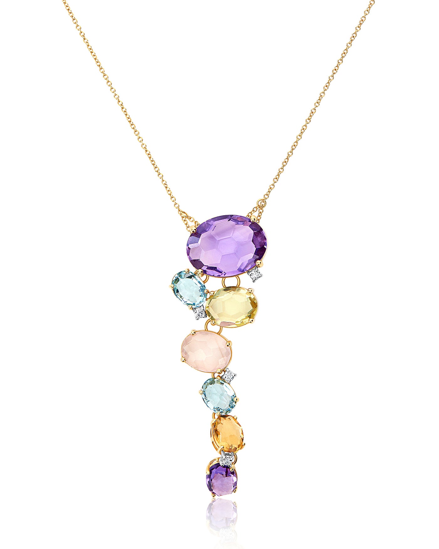 HALSKETTE "IPANEMA" MIT ANHÄNGER AUS GOLD, AMETHYST, BLAUTOPAS, QUARZ UND DIAMANTEN