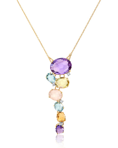 HALSKETTE "IPANEMA" MIT ANHÄNGER AUS GOLD, AMETHYST, BLAUTOPAS, QUARZ UND DIAMANTEN