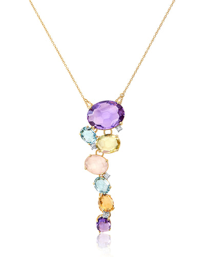"ipanema" gold, amethyst, blue topaz, quartz and diamonds necklace 