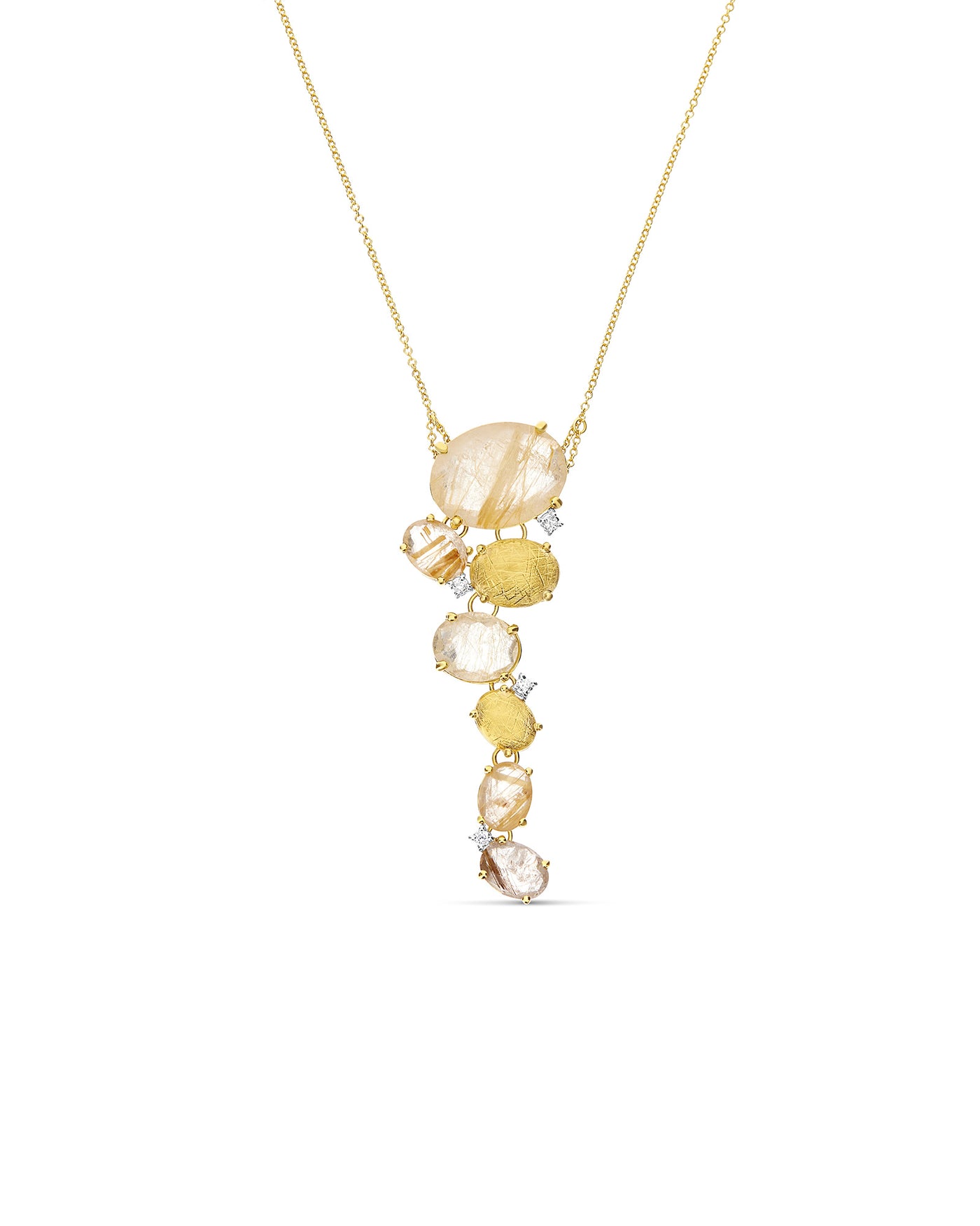 Collana "IPANEMA" pendente con boules in oro, quarzo rutilato giallo e diamanti