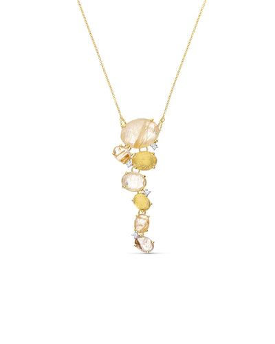 Collana "IPANEMA" pendente con boules in oro, quarzo rutilato giallo e diamanti
