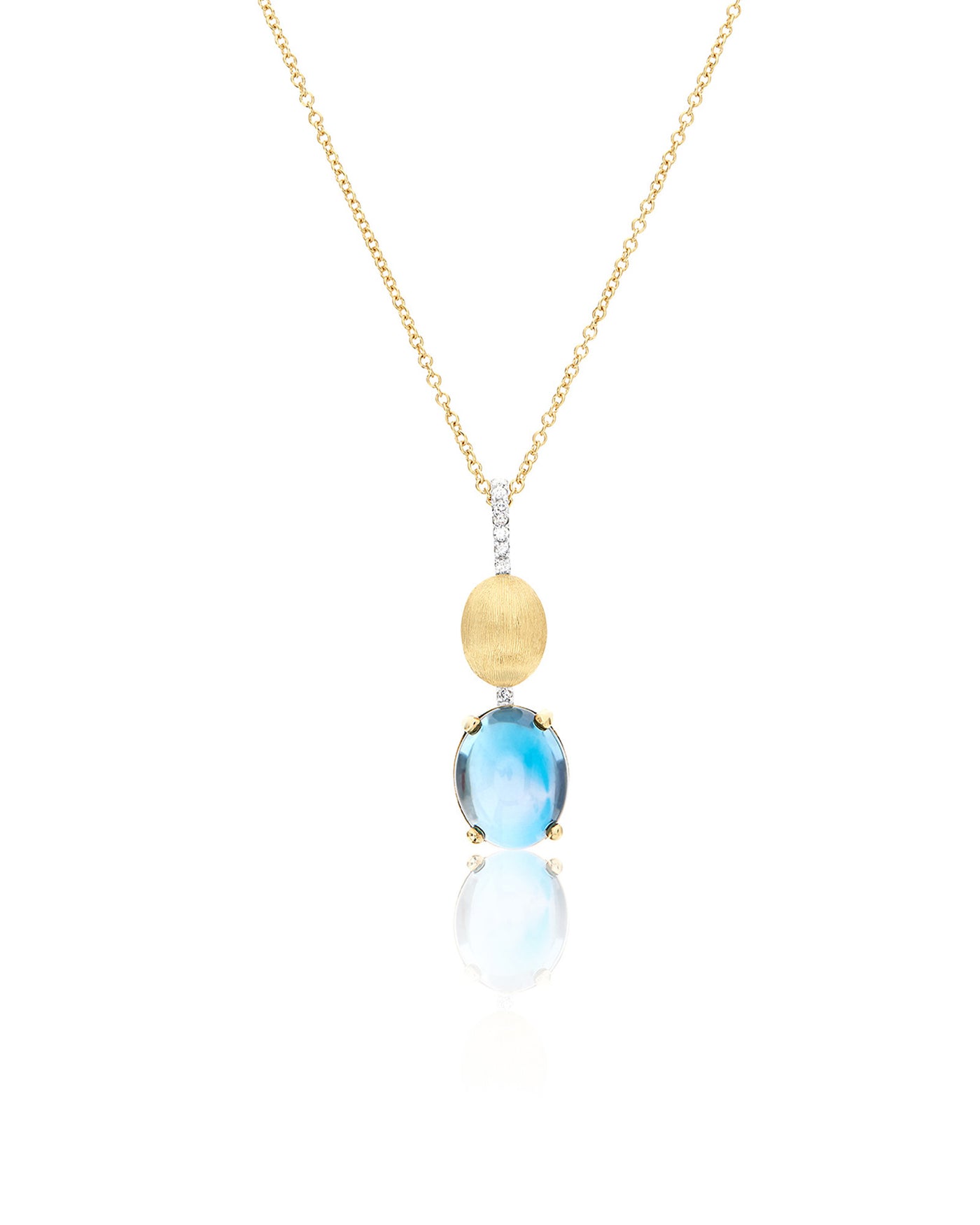 Collana "DANCING AZURE" con ciondolo pendente in oro, diamanti e topazio London blu (grande)
