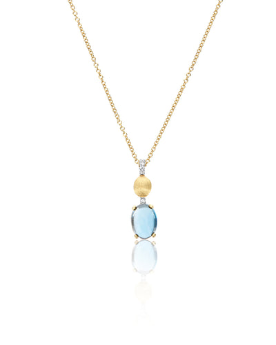 Collana "DANCING AZURE" con ciondolo pendente in oro, diamanti e topazio London blu (piccolo)