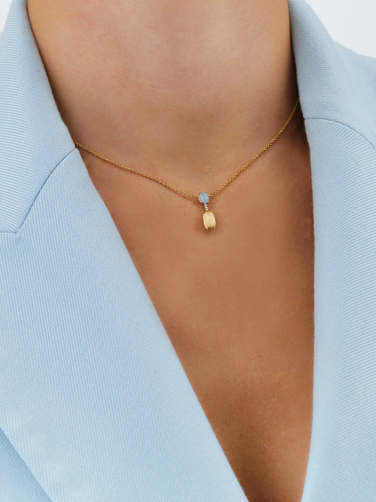 "azure" gold, diamonds and aquamarine dainty short necklace