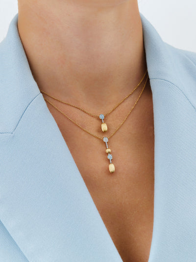 "azure" gold, diamonds and aquamarine dainty short necklace