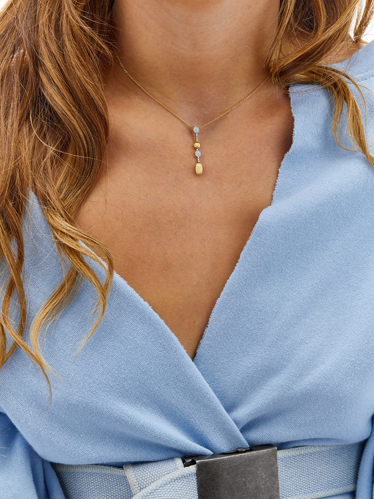 "azure" gold, diamonds and aquamarine dainty long necklace