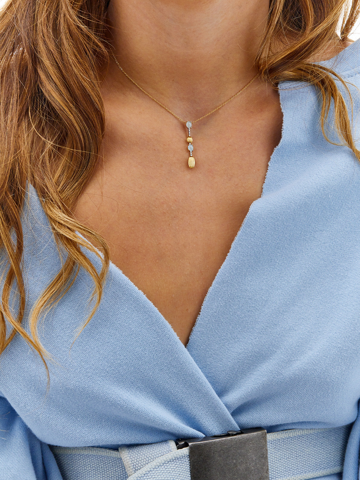 "azure" gold, diamonds and aquamarine dainty long necklace 