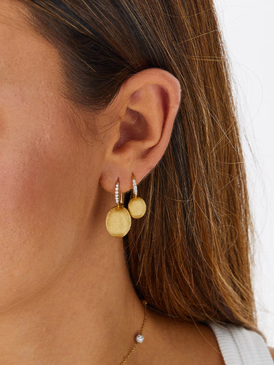 "ciliegine" gold ball drop earrings with diamonds details (small)