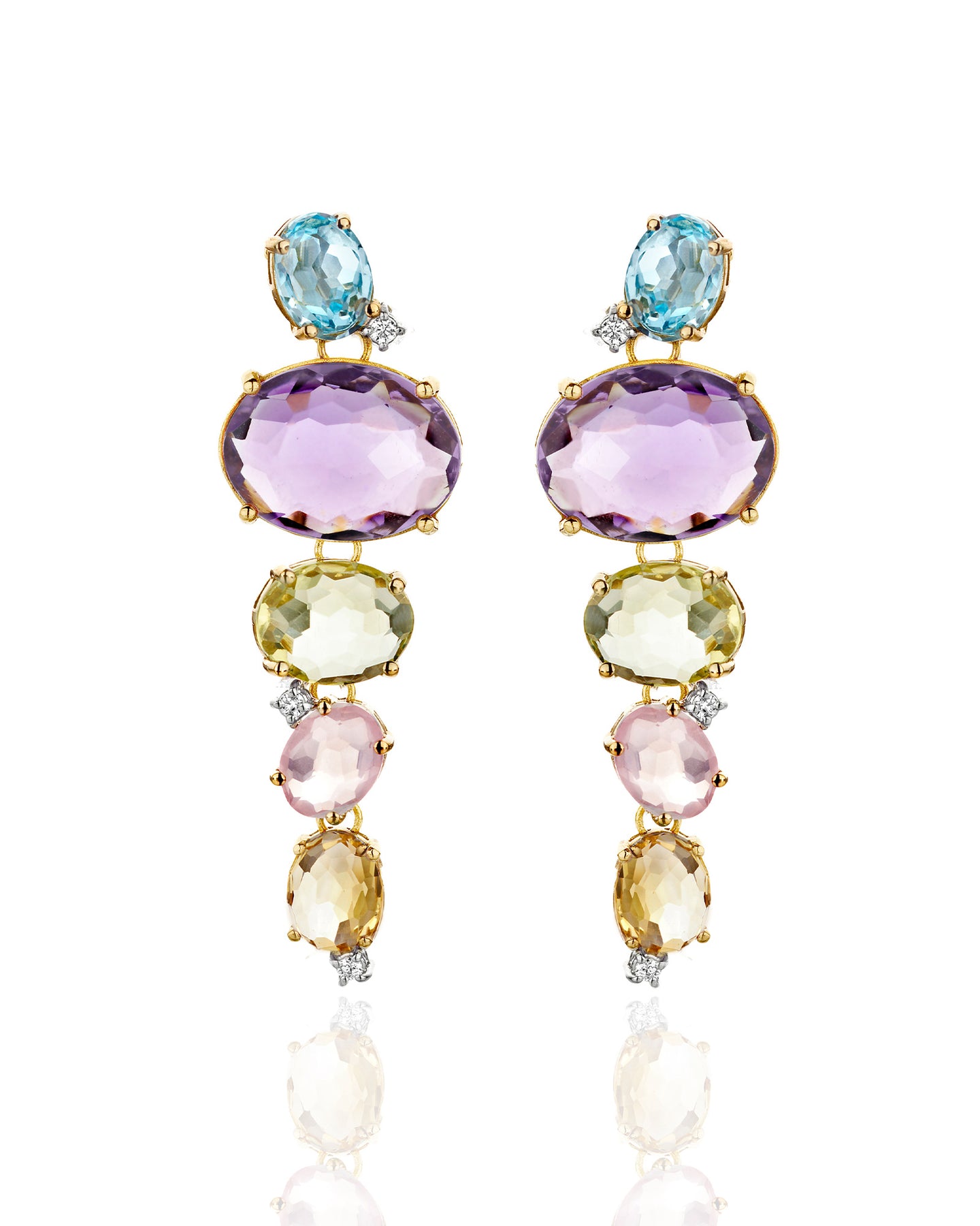 Nanis Orecchini "IPANEMA"pendenti in oro, ametista, topazio blu, quarzo e di – Nanis Italian Jewels