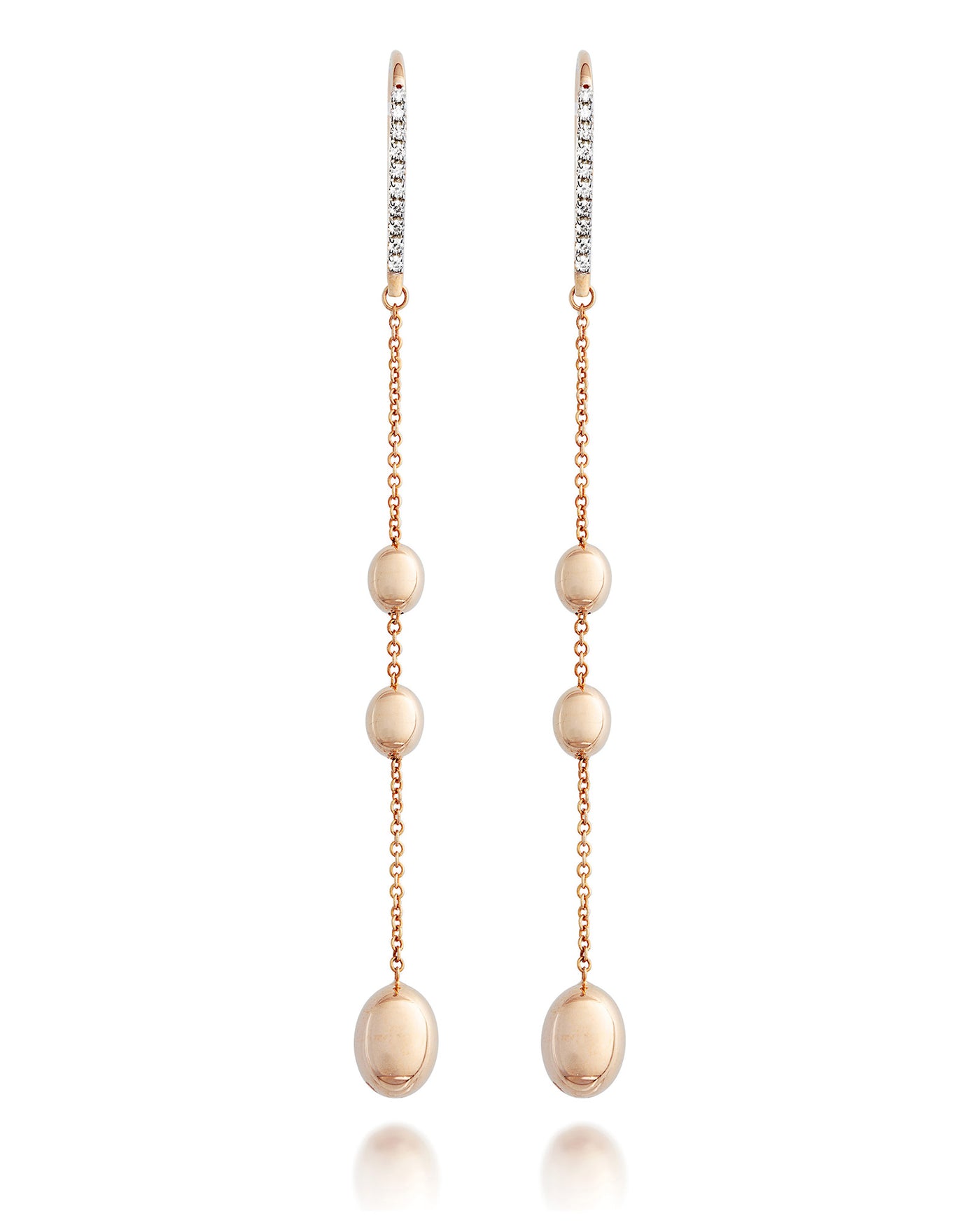 "soffio" rose gold and diamonds long pendant earrings