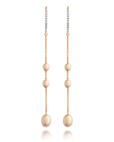 "soffio" rose gold and diamonds long pendant earrings