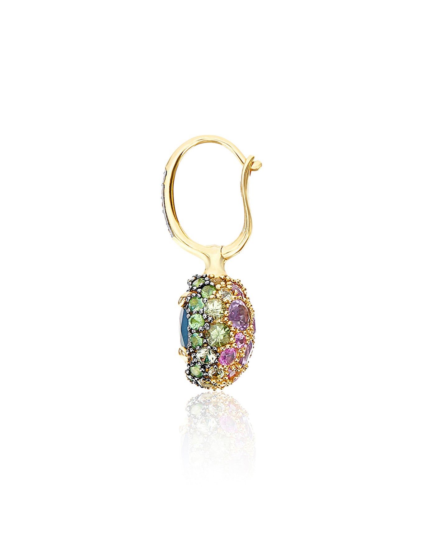 "reverse" ciliegina gold, sapphire, tsavorite, amethyst, green labradorite and rock crystal double-face ball drop earring (small)