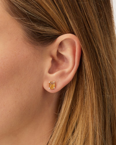 "ipanema" yellow rutilated quartz, diamonds and 18kt gold small stud earrings