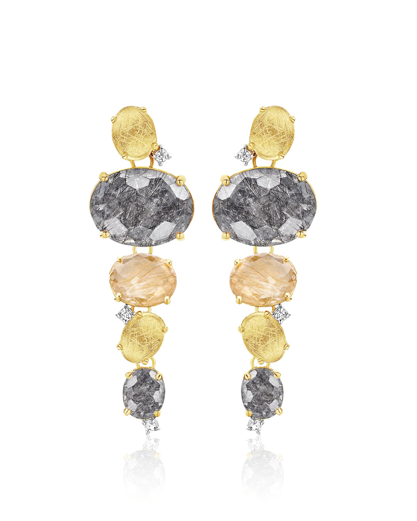 Nanis Orecchini "IPANEMA"pendenti con boules in oro, quarzo rutilato grigio – Nanis Italian Jewels