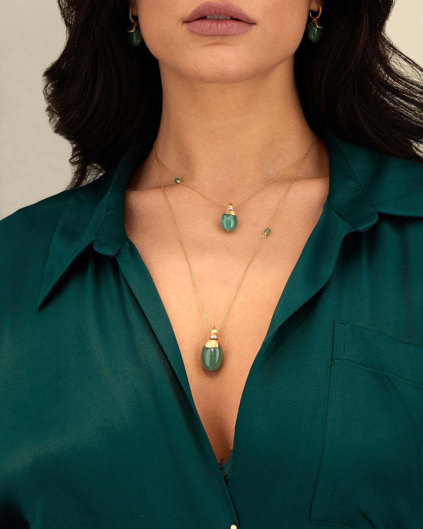 "Amazonia" gold, diamonds and green aventurine pendant (large)