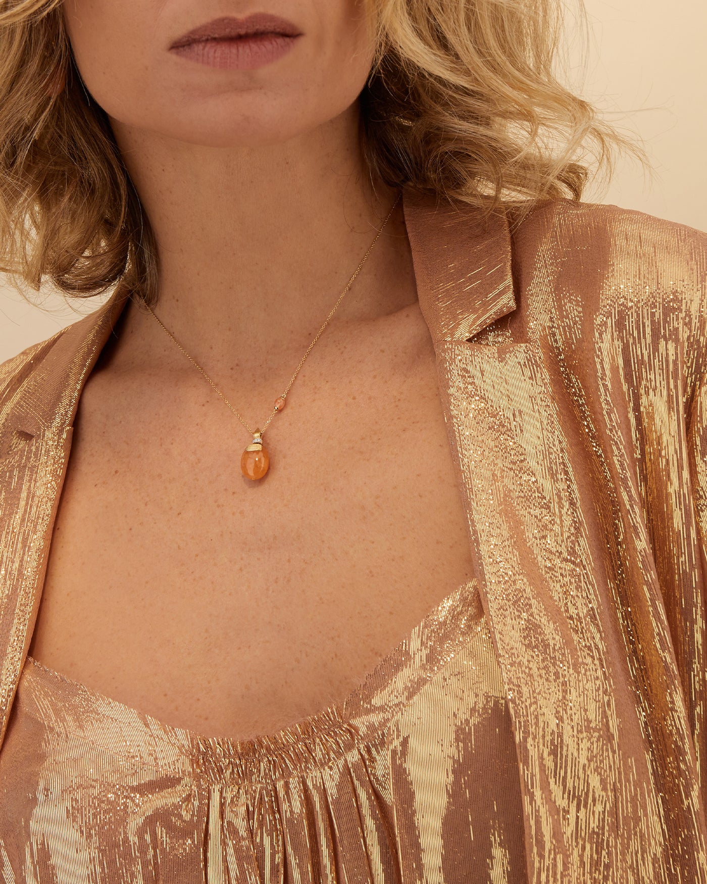 "petra" gold, diamonds and orange aventurine pendant (medium) 