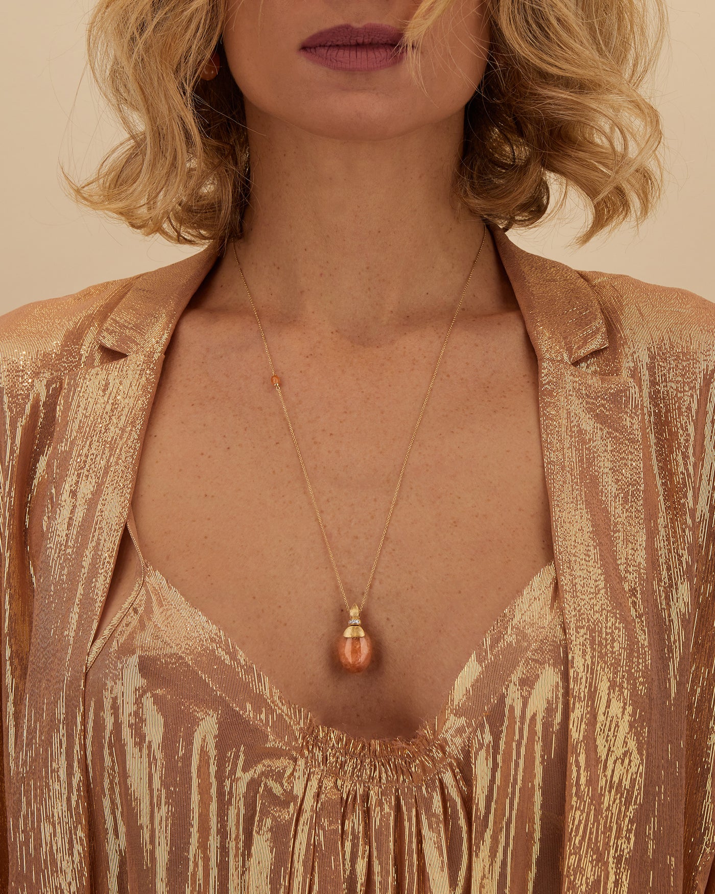 "petra" gold, diamonds and orange aventurine pendant (large) 