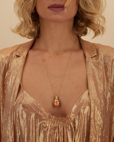 "Petra" gold, diamonds and orange aventurine pendant (large)